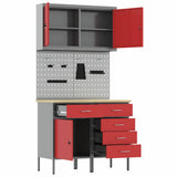 Work Cabinet with Drawer 5 pcs Red Engineered Wood and Steel 3321425