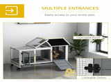 Wooden Rabbit Hutch, Guinea Pig Cage, with Removable Tray, Wheels - Grey T3398P350083
