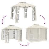 Gazebo with Double Roof and Mesh Walls Cream 2.94x2.94 m Steel 368454