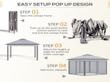 3.3 x 3.3m Pop Up Gazebo, Double Roof Foldable Canopy Tent with Zipped Mesh Sidewalls, Height T3398P314094