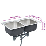 ZNTS Kitchen Sink Double Basin with Strainer & Trap Stainless Steel 145074