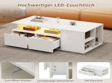 High Gloss Coffee Table with Open Storage, LED lights, Centre Table with 2 drawers, Sofa Side Table, N605P368348W
