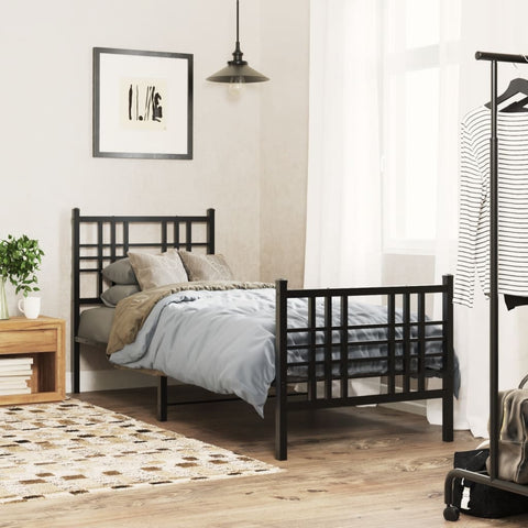 Metal Bed Frame without Mattress with Footboard Black 75x190cm 376332