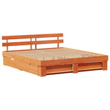 Bed Frame with Headboard Wax Brown 180 x 200 cm Solid Pine Wood 3382267