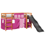 Kids' Loft Bed with Curtains Pink 80x200 cm Solid Wood Pine 3309073
