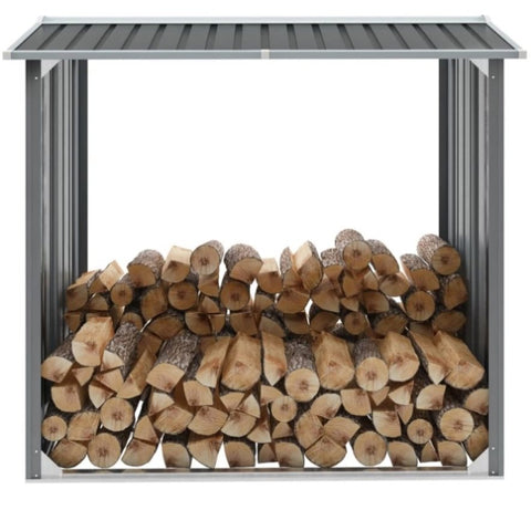 ZNTS Garden Log Storage Shed Galvanised Steel 172x91x154 cm Grey 44858