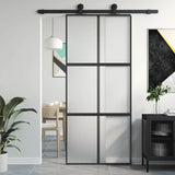 Sliding Door Black 90x205 cm Tempered Glass and Aluminium 155208