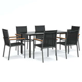 7 Piece Garden Dining Set Black Textilene and Steel 3187046