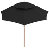 Double Decker Parasol with Wooden Pole Black 270 cm 313766