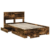Bed Frame with Drawer Smoked Oak 135 x 190 cm Engineered Wood 3408276