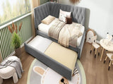 Upholstered Bed Daybed with Pull-Out Bed, 3FT Single Sofa Bed 90 x 190 cm, Ottoman Bed Trundle Beds N601P377081G