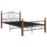 Bed Frame Black and natural oak Powder-coated metal, solid oak wood 324934