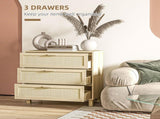 Rattan Bedroom Chest of Drawers, 3 Drawers Storage Unit, Boho Dresser for Living Room, Hallway, T3398P329429
