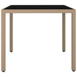 Garden Table with Glass Top Beige Poly Rattan&Tempered Glass 319550
