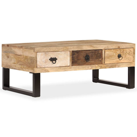 ZNTS Coffee Table with 3 Drawers Solid Mango Wood 90x50x35 cm 244942