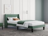 Single Bed Velvet Dark Green 3FT Upholstered Bed with Winged Headboard, Wood Slat Support WF284400AAA
