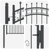 Fence Gate with Spear Top with Lock Grey 103 x 175 cm Steel 42009041