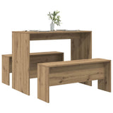 3 Piece Dining Table and Bench set Atisian Oak Engineered Wood 855539