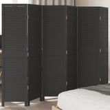 Room Divider 6 Panels Black Solid Wood Paulownia 358857