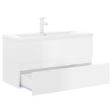 Sink Cabinet with Built-in Basin High Gloss White Engineered Wood 3071654