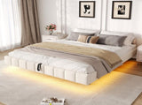 4ft6 Double Floating Bed Frame with Hydraulic Under-bed Storage & Smart RGB LED Lights, No Headboard N652P422490W