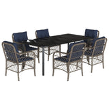 7 Piece Garden Dining Set with Cushions Grey Poly Rattan 3212192