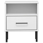 ZNTS Bedside Cabinet with Metal Legs White Solid Wood Pine OSLO 350972