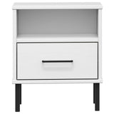 ZNTS Bedside Cabinet with Metal Legs White Solid Wood Pine OSLO 350972