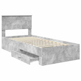 Bed Frame Concrete Grey and Silver 75 x 190 cm Engineered Wood 3408329
