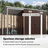 Garden Shed with Extended Roof Brown 277x107x181 cm Steel 364527