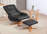 Rocking Recliner Chair with Footstool, PU Leather Recliner Armchair with Wood Base, Upholstered T3398P423900