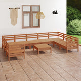 ZNTS 10 Piece Garden Lounge Set Honey Brown Solid Wood Pine 3083542