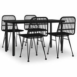 5 Piece Garden Dining Set Black Poly Rattan 3157896