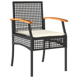 ZNTS 3 Piece Bistro Set with Cushions Black Poly Rattan Acacia Wood 366259