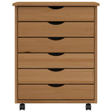 Rolling Cabinet with Drawers MOSS Honey Brown Solid Wood Pine 355891