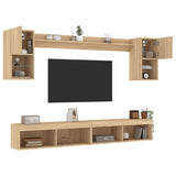 6 Piece TV Wall Units with LED Sonoma Oak Engineered Wood 3216688