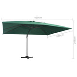 Cantilever Garden Parasol with LED Lights and Aluminium Pole 400x300 cm Green 47005