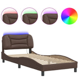 Bed Frame with LED without Mattress "Hvar" Brown 90x190 cm 3213901