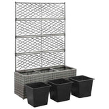 46935 Trellis Raised Bed with 3 Pots 83x30x130 cm Poly Rattan Grey