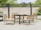 Garden Dining Set with Cushion 5 pcs Beige and Black Rattan 3380828