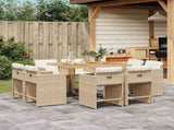 9 Piece Garden Dining Set with Cushions Beige Poly Rattan 3211204