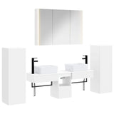 Bathroom Furniture Set 6 pcs White Engineered Wood and Glass 3407135