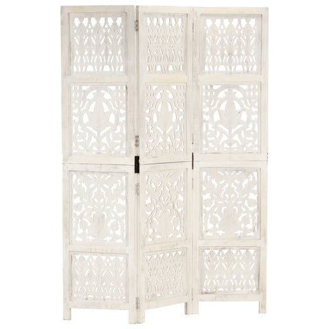 Hand carved 3-Panel Room Divider White 120x165 cm Solid Mango Wood 285330
