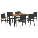 Garden Dining Set 7 pcs Black and Wood Poly Rattan 3365408