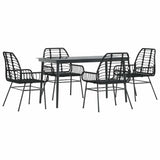 5 Piece Garden Dining Set Black Poly Rattan Glass 3334438