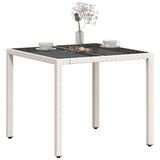 Garden Table with Glass Top White 90x90x75 cm Poly Rattan 368123