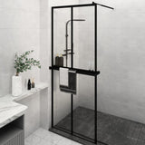 Walk-in Shower Wall with Shelf Black 80x195 cm ESG Glass&Aluminium 3185444