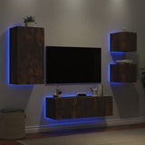 4 Piece TV Wall Cabinets with LED Lights Smoked Oak 3216885