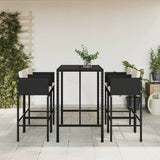 5 Piece Garden Bar Set with Cushions Black Poly Rattan 3203924