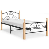 Bed Frame Black and natural Powder-coated metal, solid oak wood 324939